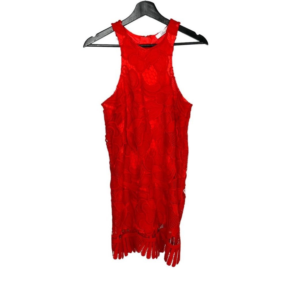 Lovers and Friends Red Crochet Floral Lace Sleeveless Above Knee Dress Small